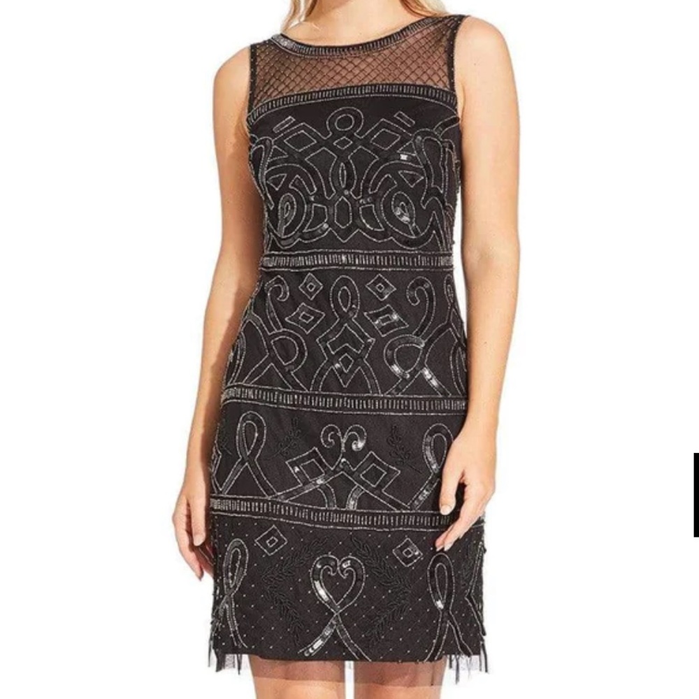 Adrianna Papell - Beaded Illusion Sheath Cocktail Dress - SZ: US4
